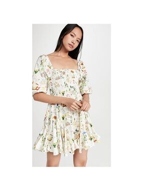 RHODE Astrid Smocked Mini Dress Whimsical Picnic Print size XL
